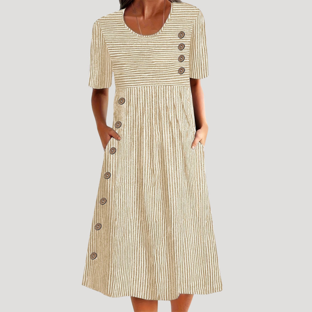LUISA | ELEGANT TUMMY-FLATTERING STRIPED MIDI DRESS