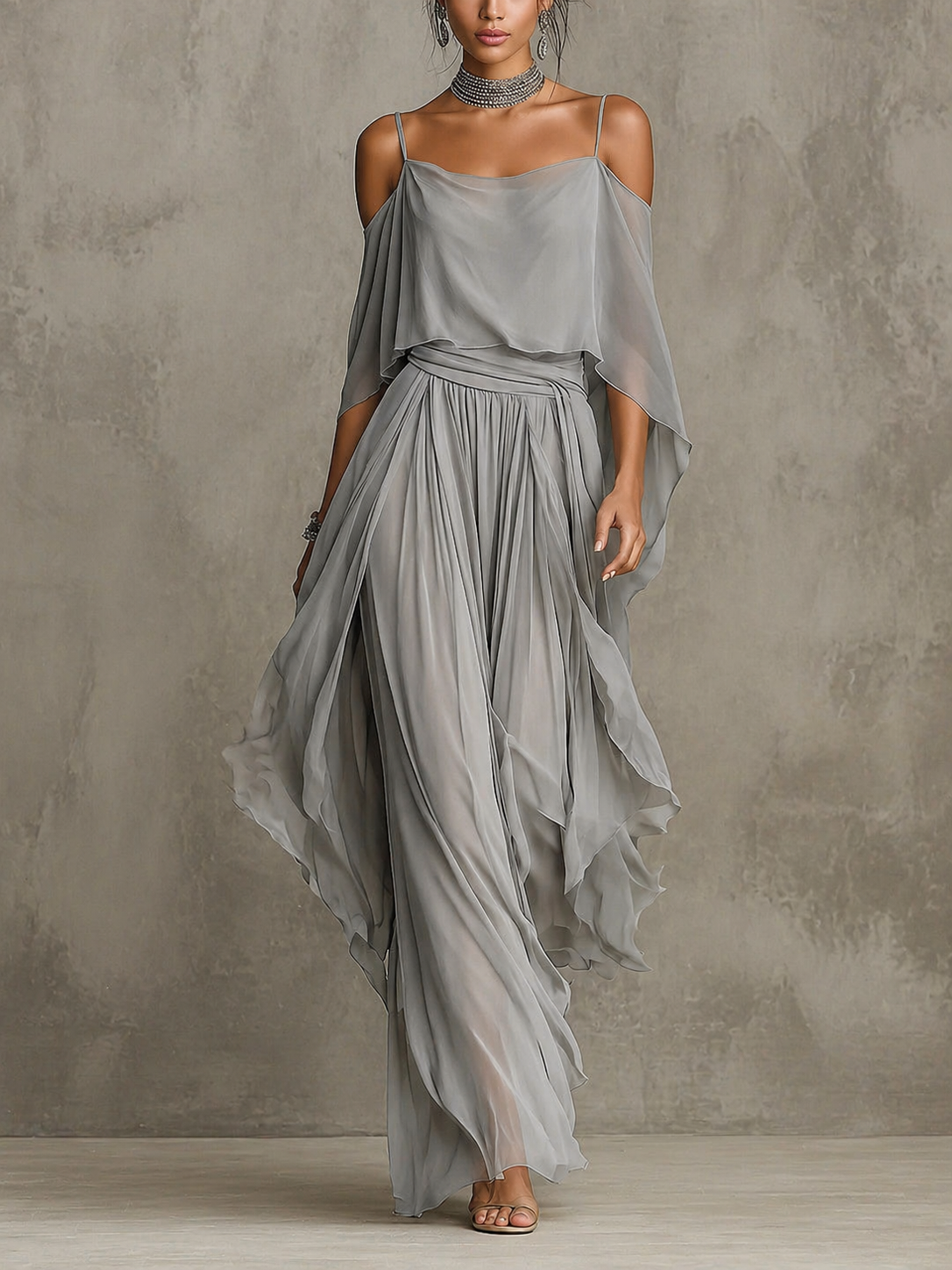 Isabela | Grey Strap Top & Flowing Pants Set
