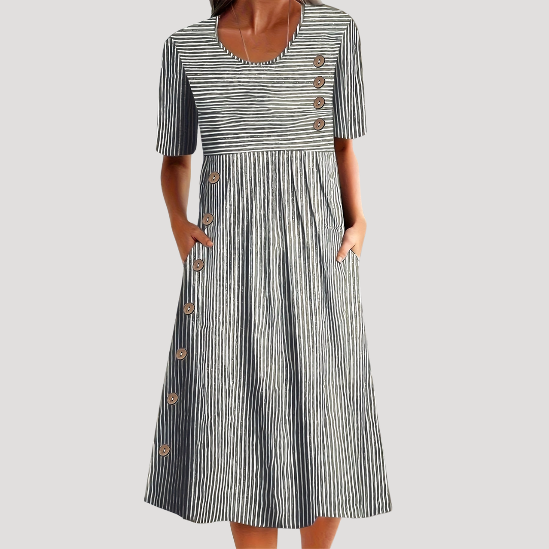 LUISA | ELEGANT TUMMY-FLATTERING STRIPED MIDI DRESS