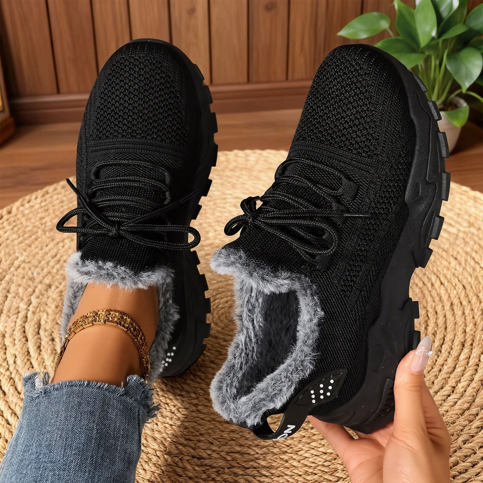 Henrietta – Casual Fleece Lace-Up Lightweight Sneakers