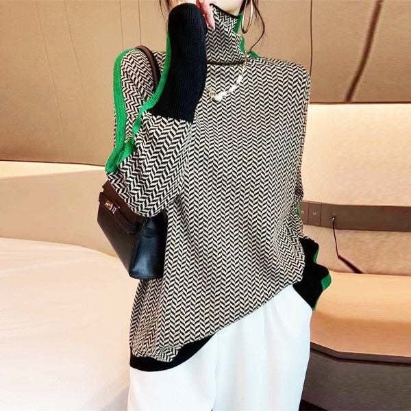 Grace – High-Neck Striped Sweater for Effortless Elegance