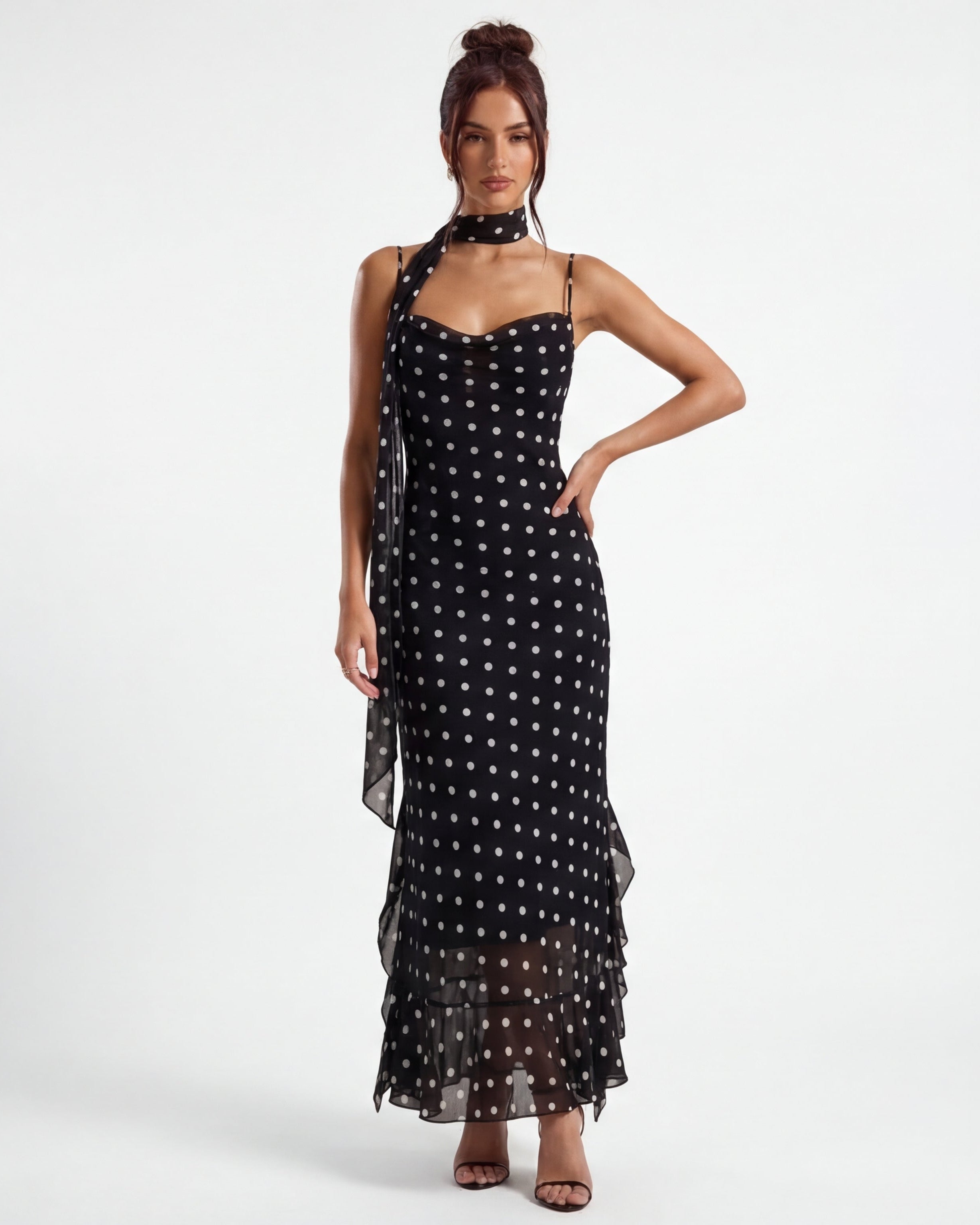 Linnea - Polka Maxi Dress with Scarf Detail